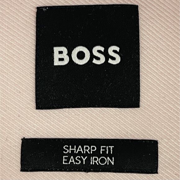 Hugo Boss Dress Shirt Mens 15 32/33 Pink Max Sharp Fit Easy Iron Stretch Cotton - Picture 2 of 6